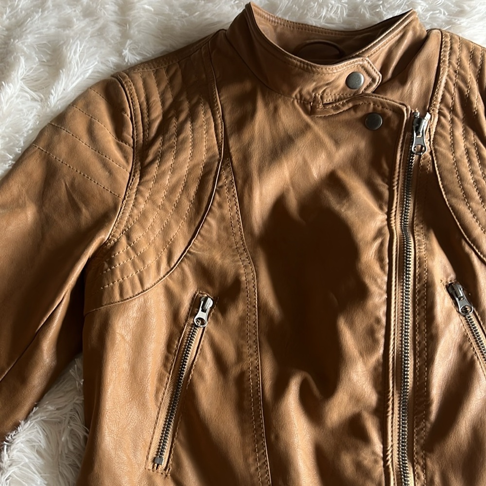 Free People Fenix Vegan Leather Brown Moto Jacket Size Small - Picture 16 of 16
